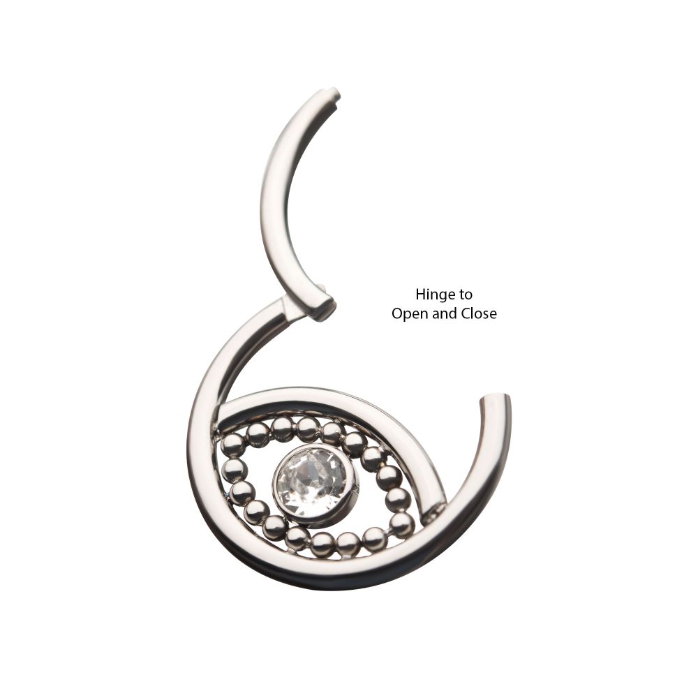 Titanium 18-Beaded Bezel Set Clear CZ Evil Eye Front Facing Hinged Segment Clicker