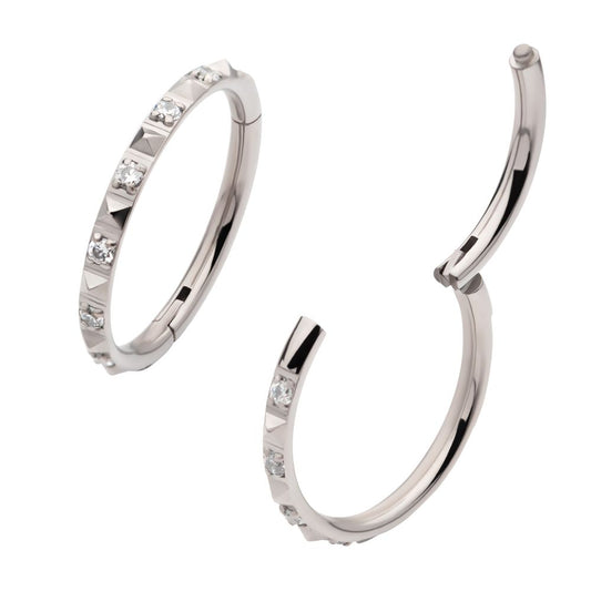 Titanium with Alternating CZ & Pyramid Stud Side Facing Hinged Segment Clicker