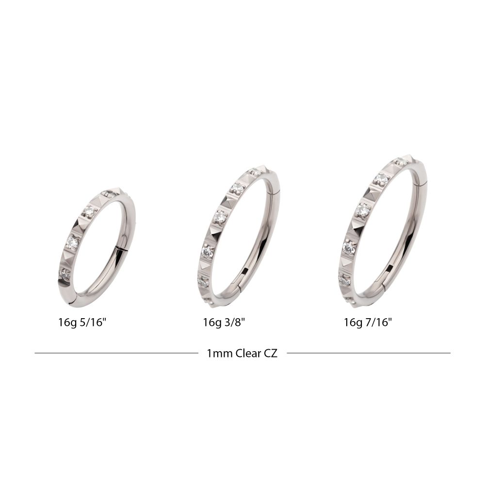 Titanium with Alternating CZ & Pyramid Stud Side Facing Hinged Segment Clicker