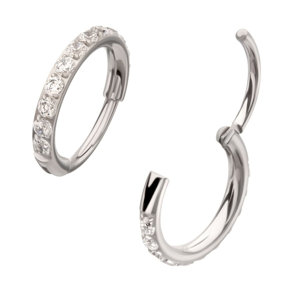20g Titanium Pin with Side Facing Prong Set 1mm CNC Set Clear CZ Eternity Gem Hinged Hoop