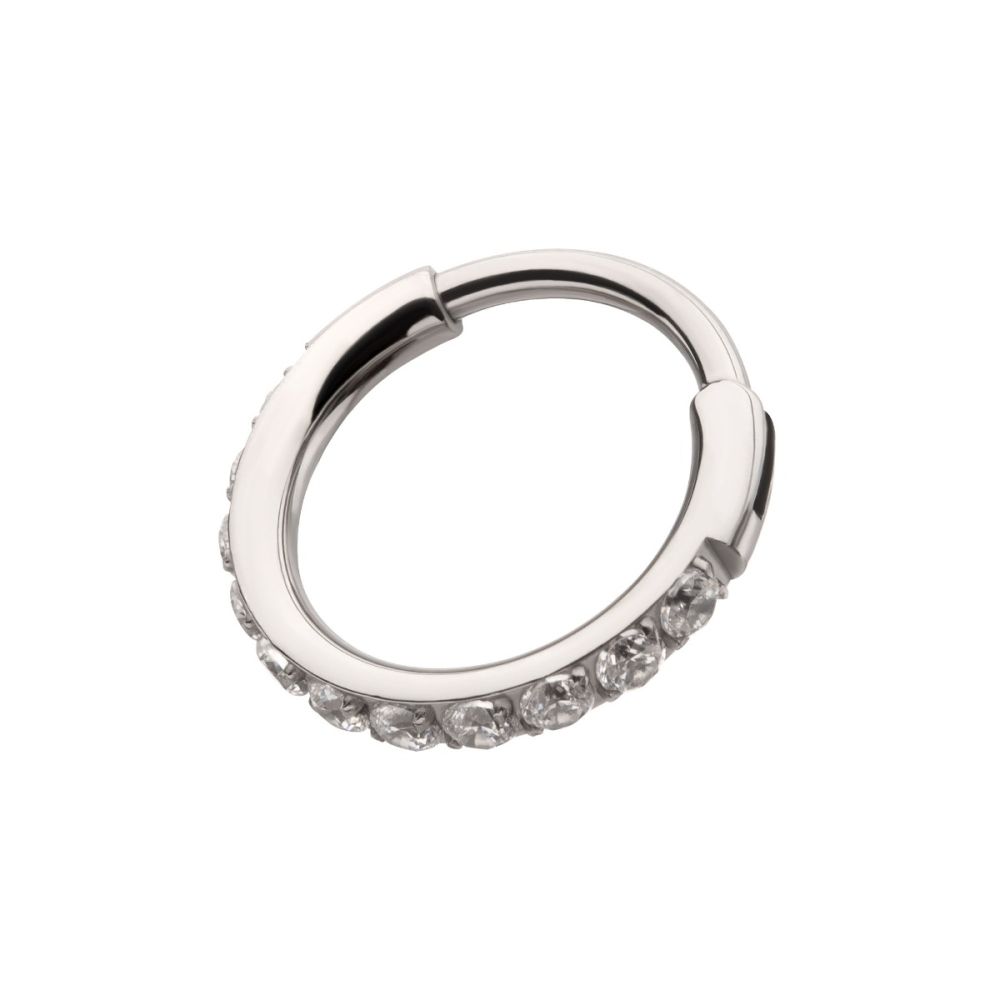 20g Titanium Pin with Side Facing Prong Set 1mm CNC Set Clear CZ Eternity Gem Hinged Hoop