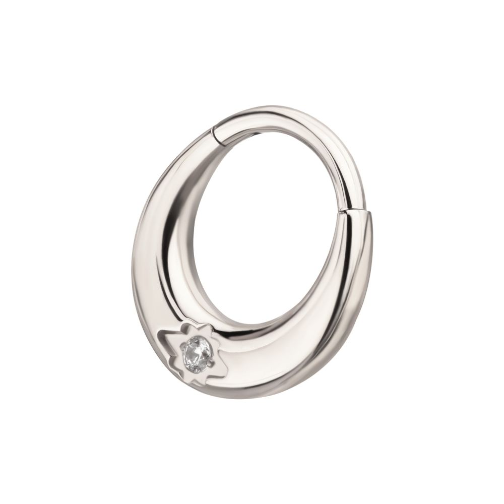 Titanium Etched Design with Prong Set Gem Sleek Dome Septum Front Facing Hinged Segment Clicker