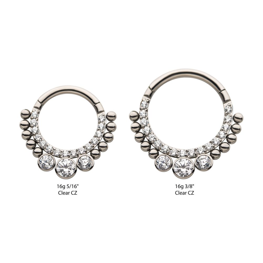 Titanium 10-Beaded Bezel Set Gem Front Facing Hinged Segment Clicker