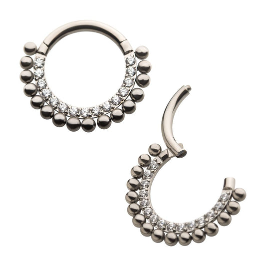 Titanium 16-Beaded Prong Set Clear CZ Front Facing Hinged Segment Clicker