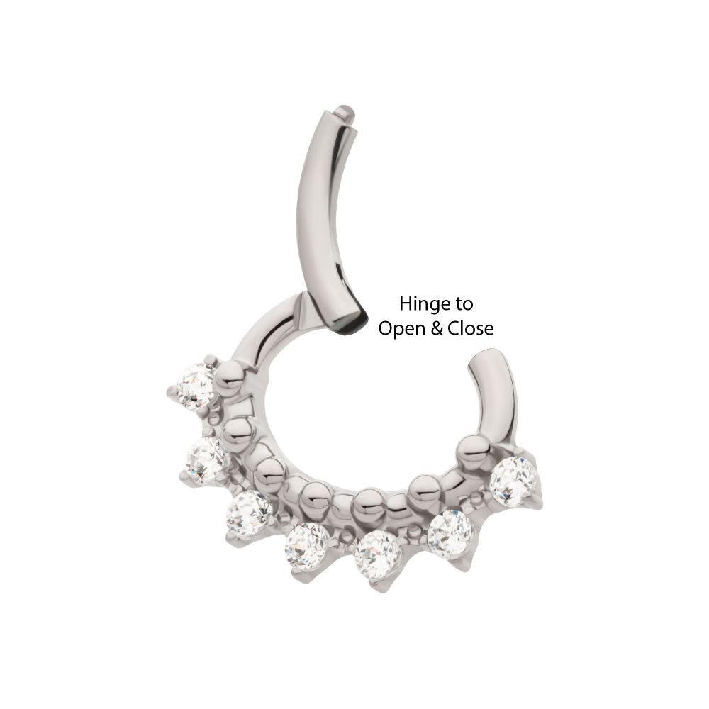 Titanium Clustered Prong Set Round CZ & Beads Oval Shape Front Facing Hinged Segment Clicker