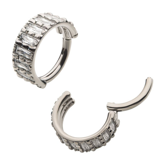 Titanium with Step Cut Multi Clear CZ Side Facing Hinged Segment Clicker