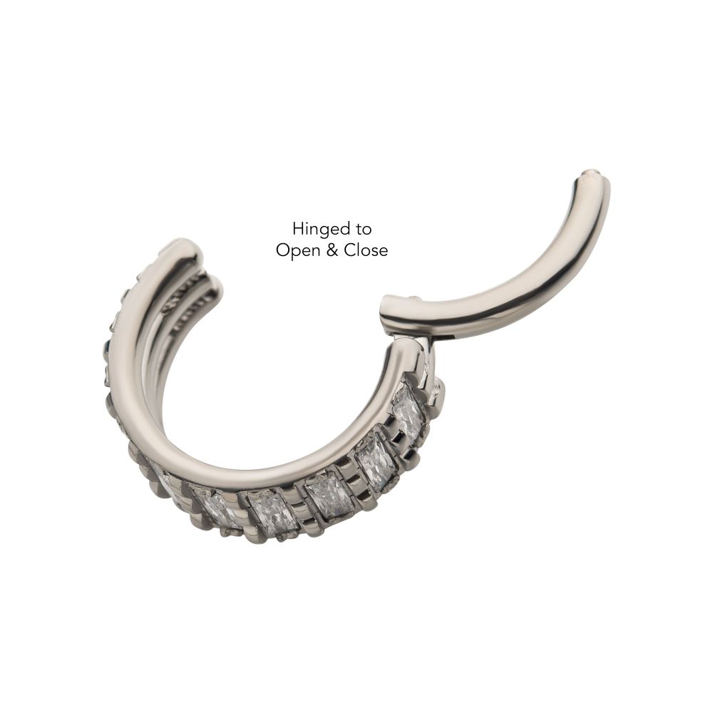 Titanium with Step Cut Multi Clear CZ Side Facing Hinged Segment Clicker