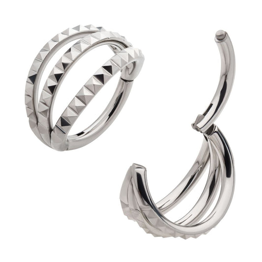 Titanium Pyramid Stud Double Hoop Side Facing Hinged Segment Clicker