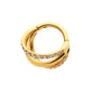 24Kt Gold PVD Titanium Triple Hoop with 1mm CNC Set Round Gem in 2 Alternate Hoops Side Facing Hinged Segment Clicker
