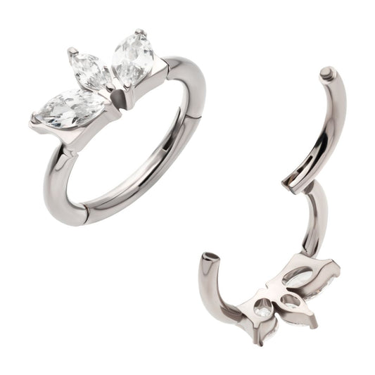 Titanium 3-Cluster Prong Set Marquise CZ Side Facing Hinged Segment Clicker