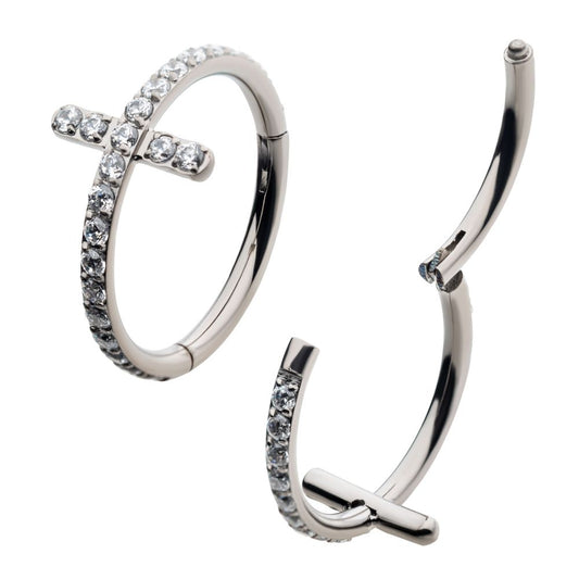 Titanium with CNC Set 1mm Clear AAA CZ Cross Side Facing Hinged Segment Clicker
