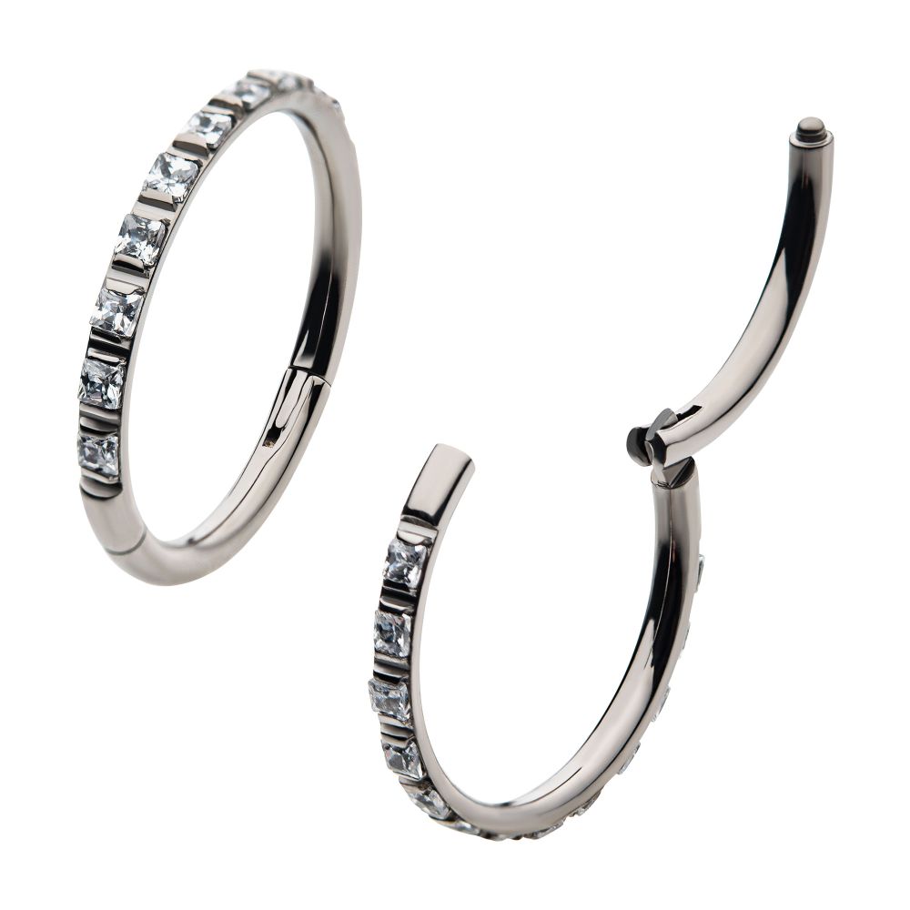Titanium with 1mm Square Clear AAA CZ Side Facing Hinged Segment Clicker