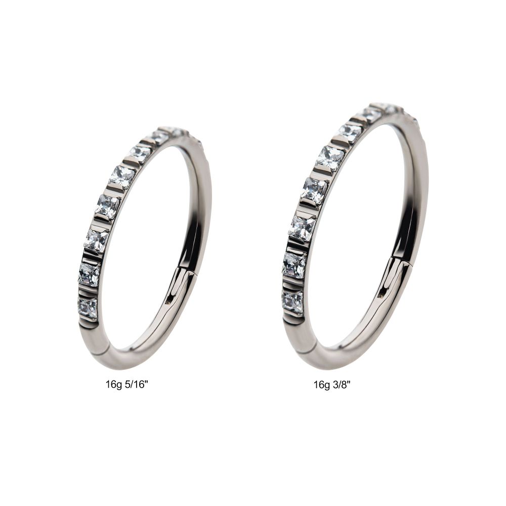 Titanium with 1mm Square Clear AAA CZ Side Facing Hinged Segment Clicker