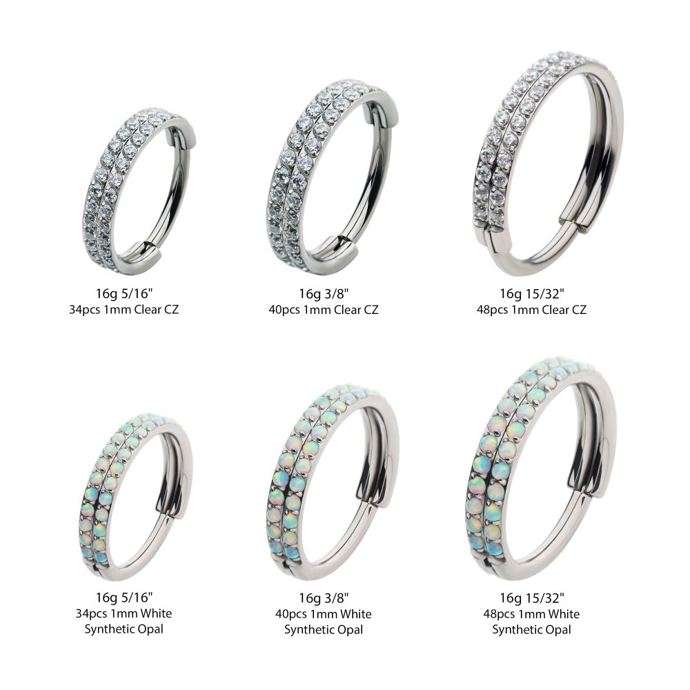 Titanium Double Row Prong Set Round CZ/Opal Side Facing Hinged Segment Clicker