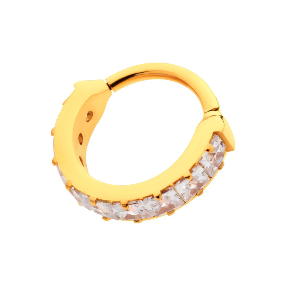 24Kt Gold PVD Titanium with Channel Set Square Princess Gem Side Facing Hinged Segment Clicker