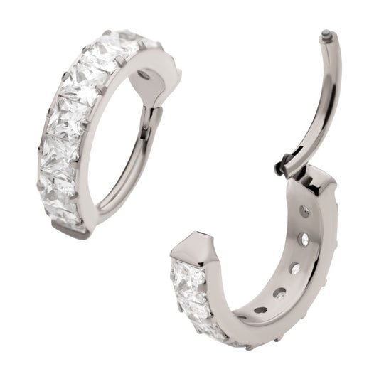 Titanium with Channel Set Princess Gem Side Facing Hinged Segment Clicker
