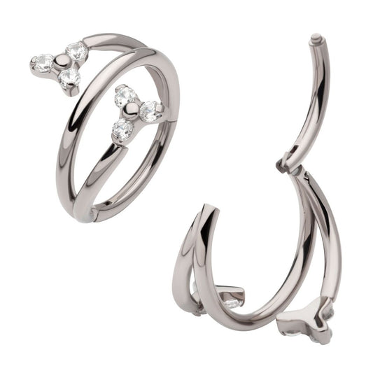 Titanium Double Ended Twist Side Facing Hinged Segment Clicker with Pronged Trinity CZ