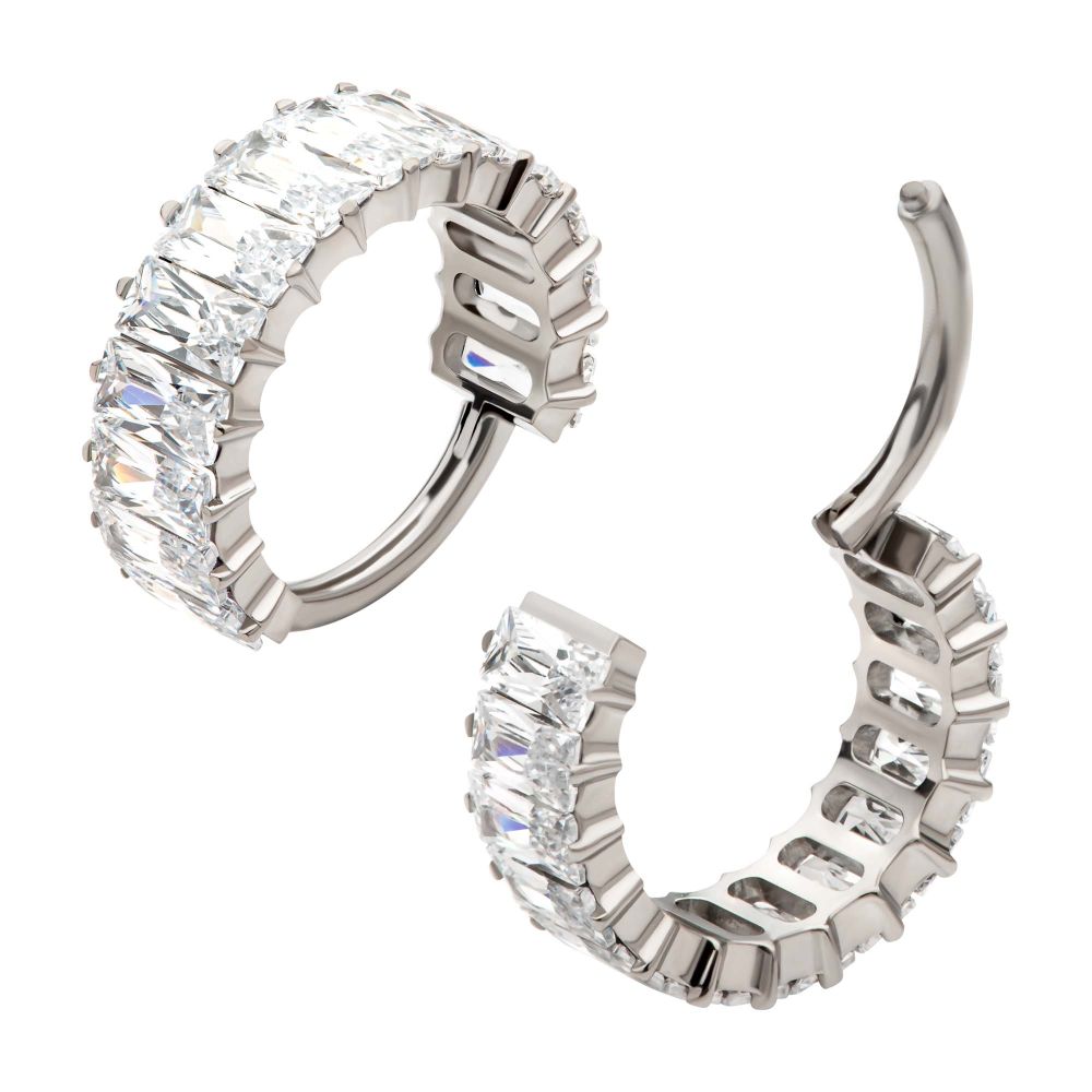 Titanium with CNC Set Baguette CZ Side Facing Hinged Segment Clicker