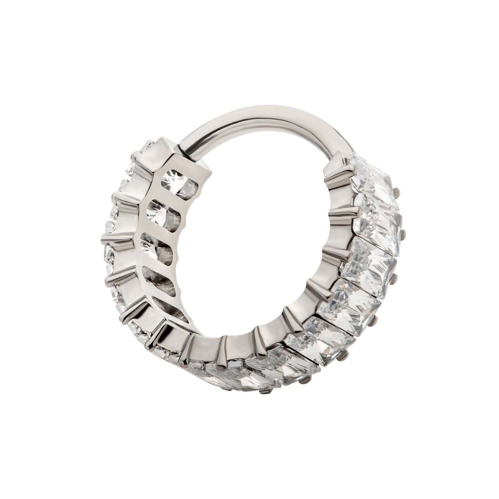 Titanium with CNC Set Baguette CZ Side Facing Hinged Segment Clicker