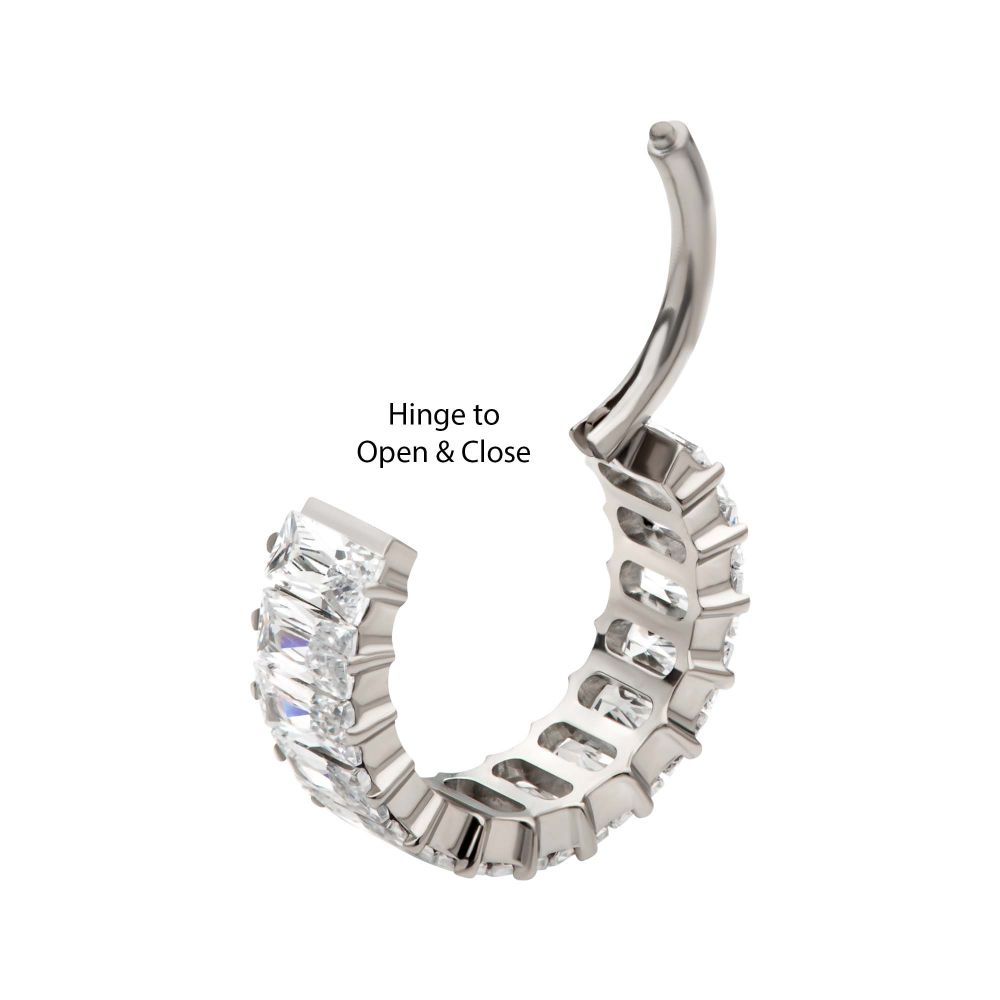 Titanium with CNC Set Baguette CZ Side Facing Hinged Segment Clicker