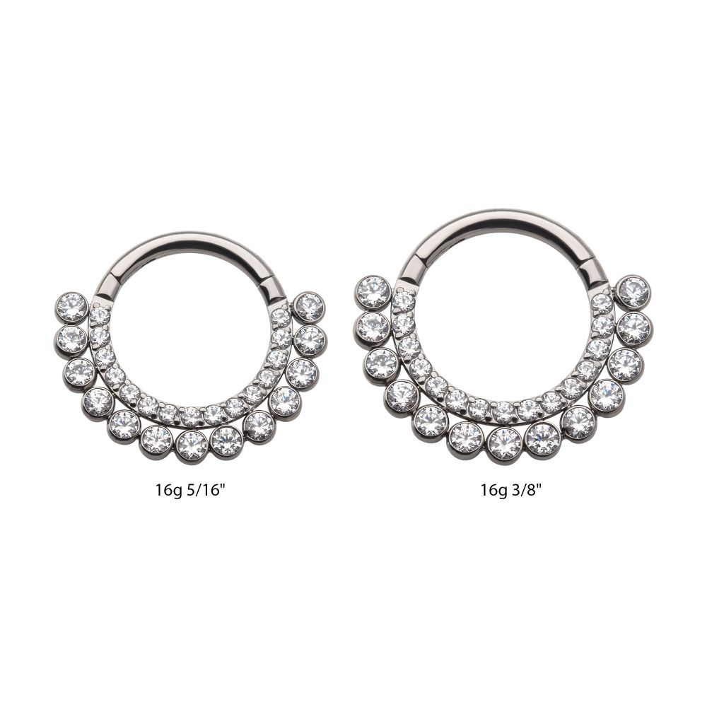 Titanium Double Row Clustered CZ Front Facing Hinged Segment Clicker