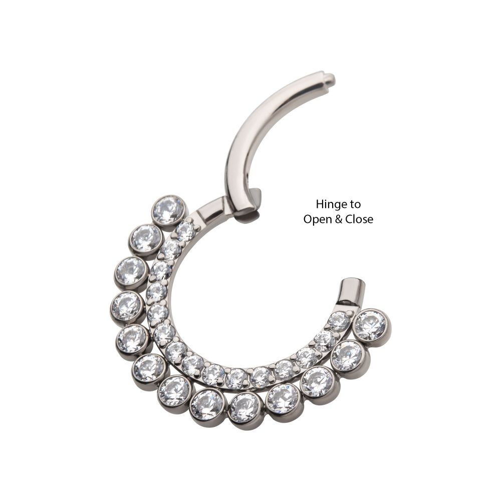 Titanium Double Row Clustered CZ Front Facing Hinged Segment Clicker
