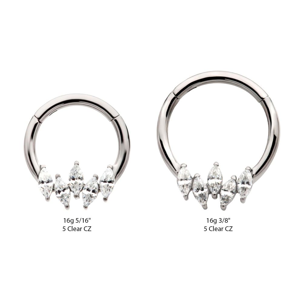 Titanium 5-Cluster Prong Set Marquise CZ Front Facing Hinged Segment Clicker