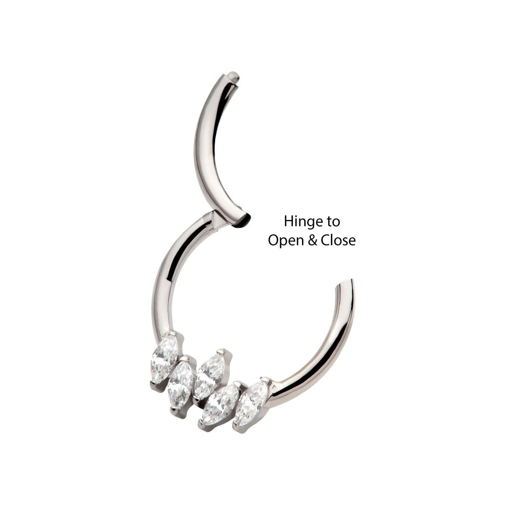 Titanium 5-Cluster Prong Set Marquise CZ Front Facing Hinged Segment Clicker