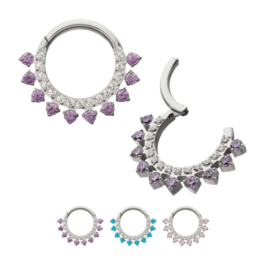 Titanium Double Row CZ Multi-Gem with Clear CNC Set Inner Gem Front Facing Hinged Segment Clicker