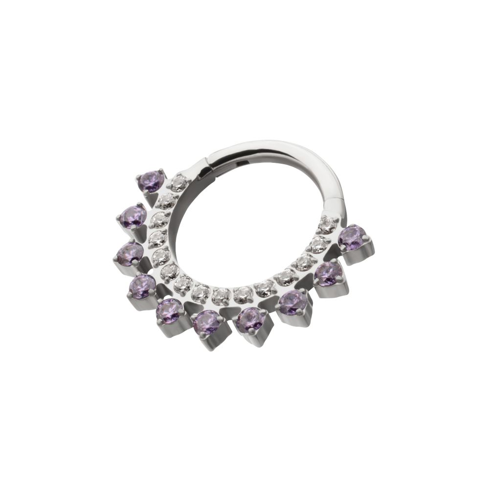 Titanium Double Row CZ Multi-Gem with Clear CNC Set Inner Gem Front Facing Hinged Segment Clicker