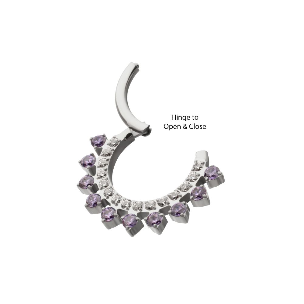 Titanium Double Row CZ Multi-Gem with Clear CNC Set Inner Gem Front Facing Hinged Segment Clicker