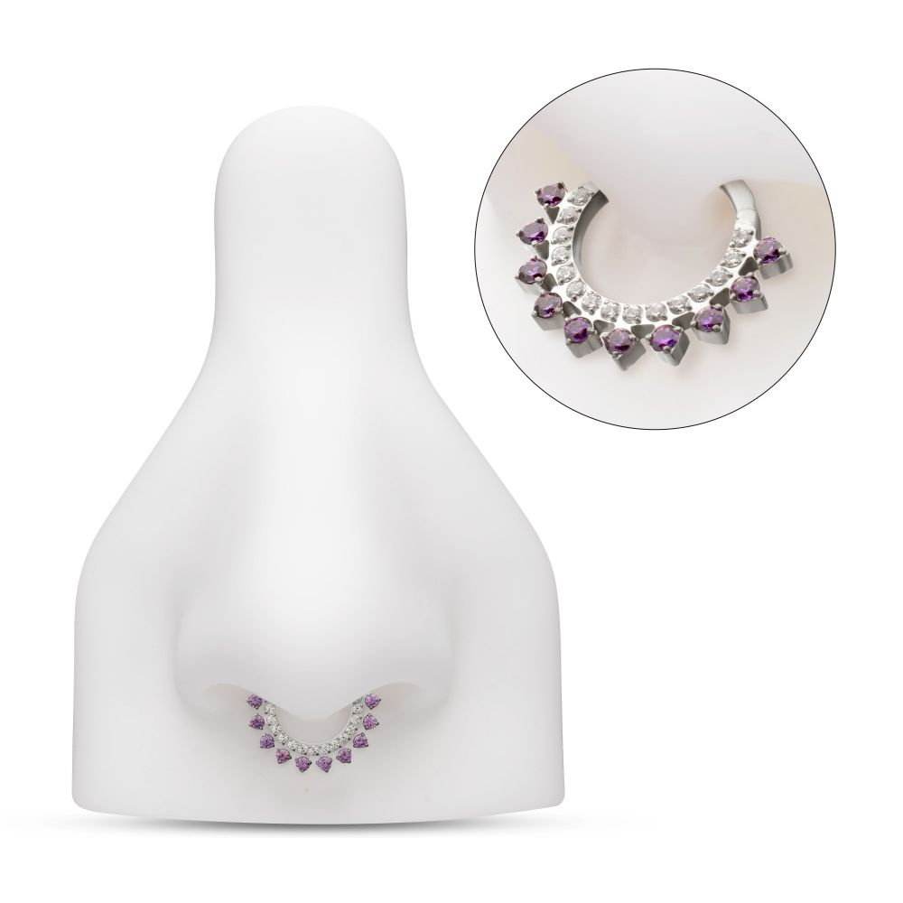 Titanium Double Row CZ Multi-Gem with Clear CNC Set Inner Gem Front Facing Hinged Segment Clicker