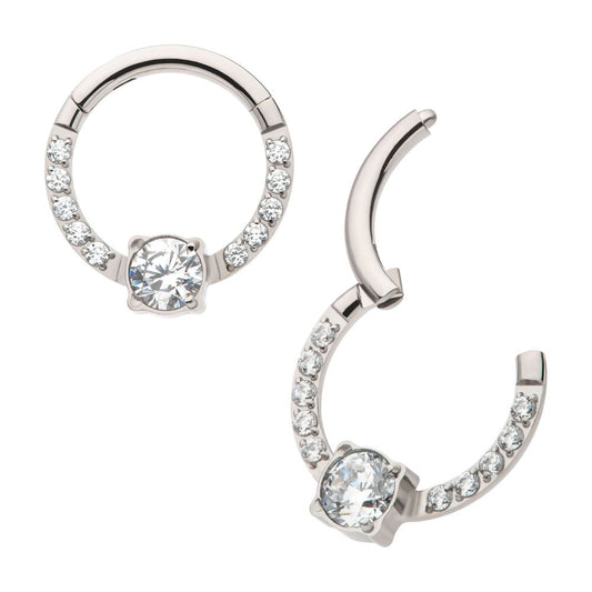 Titanium with 1mm CNC Set Full Clear CZ & Big Round CZ Front Facing Hinged Segment Clicker