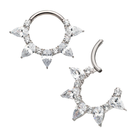 Titanium Clustered Prong Set Round & Teardrop CZ Front Facing Hinged Segment Clicker 