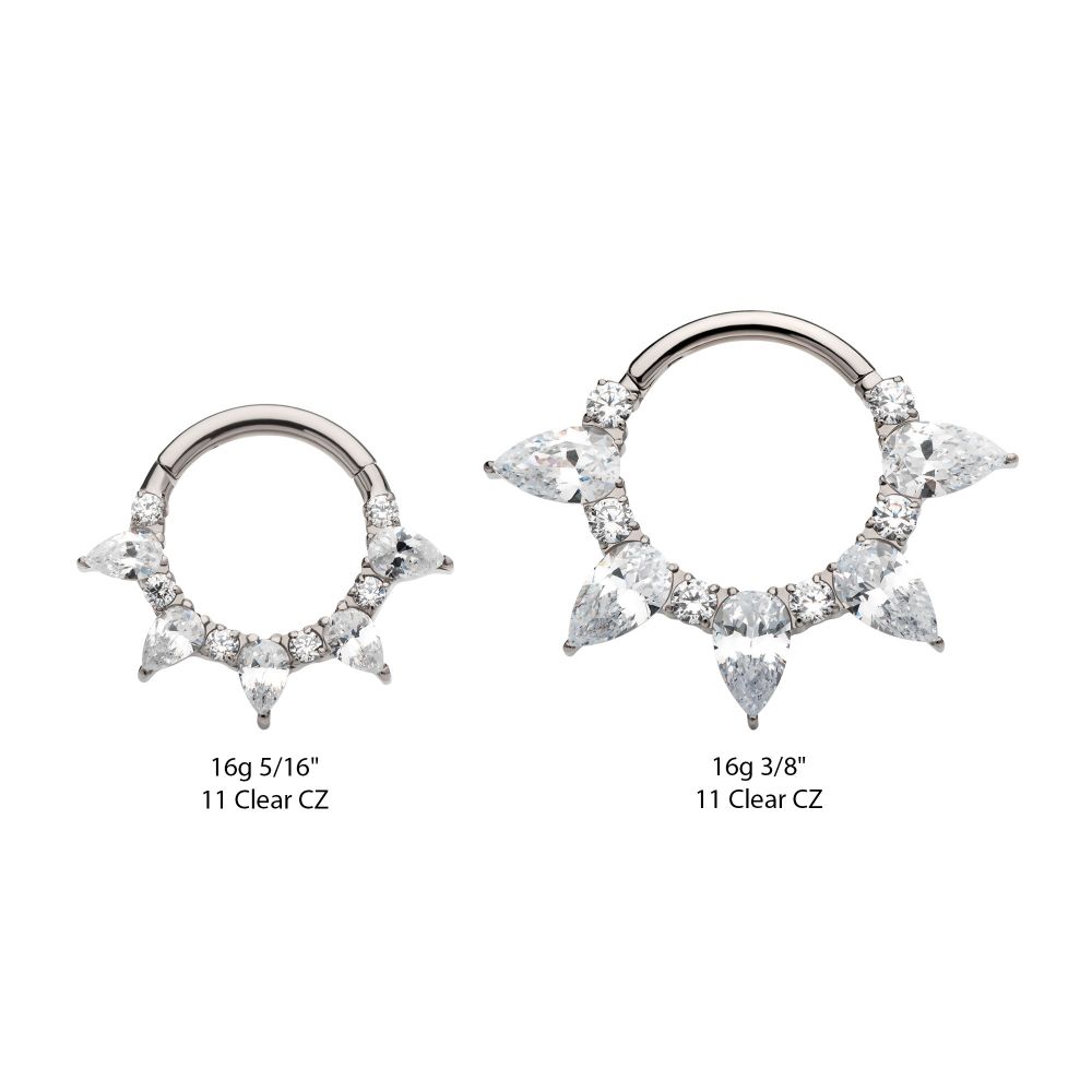 Titanium Clustered Prong Set Round & Teardrop CZ Front Facing Hinged Segment Clicker 