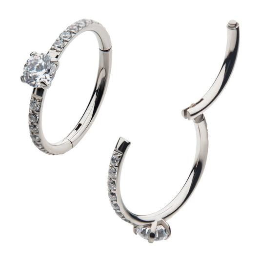 Titanium with Centerpiece Prong Set Round Clear CZ Eternity Side Facing Hinged Segment Clicker