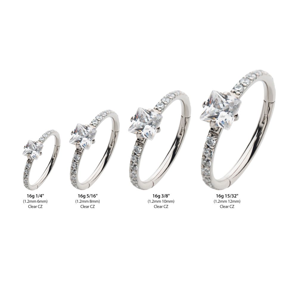 Titanium with Centerpiece Prong Set Square Clear CZ Eternity Side Facing Hinged Segment Clicker