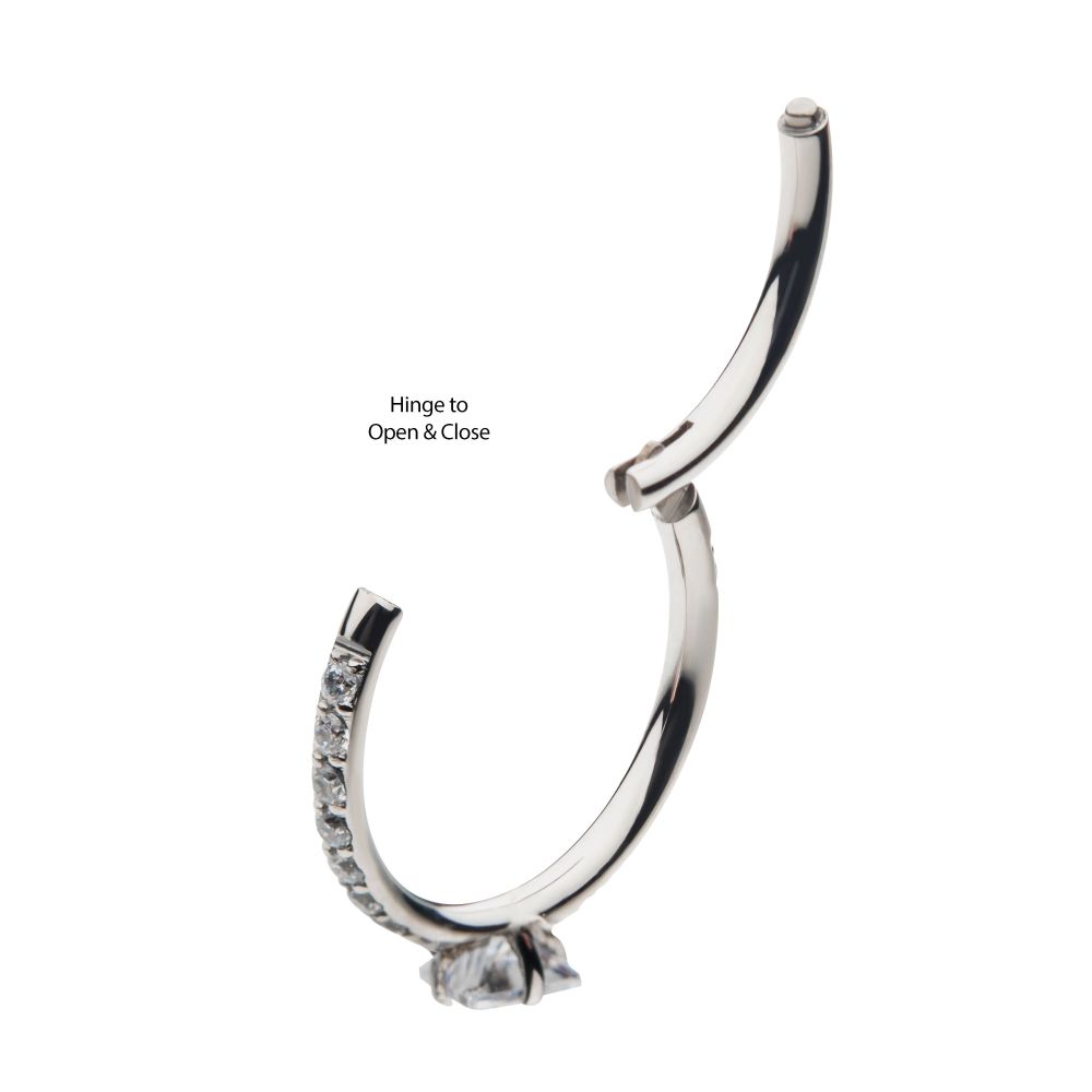 Titanium with Centerpiece Prong Set Square Clear CZ Eternity Side Facing Hinged Segment Clicker