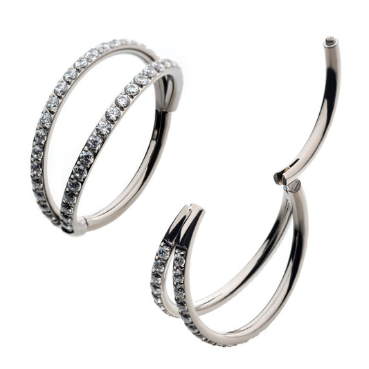 Titanium Double Hoop with CNC Set 1mm Eternity Gem Side Facing Hinged Segment Clicker