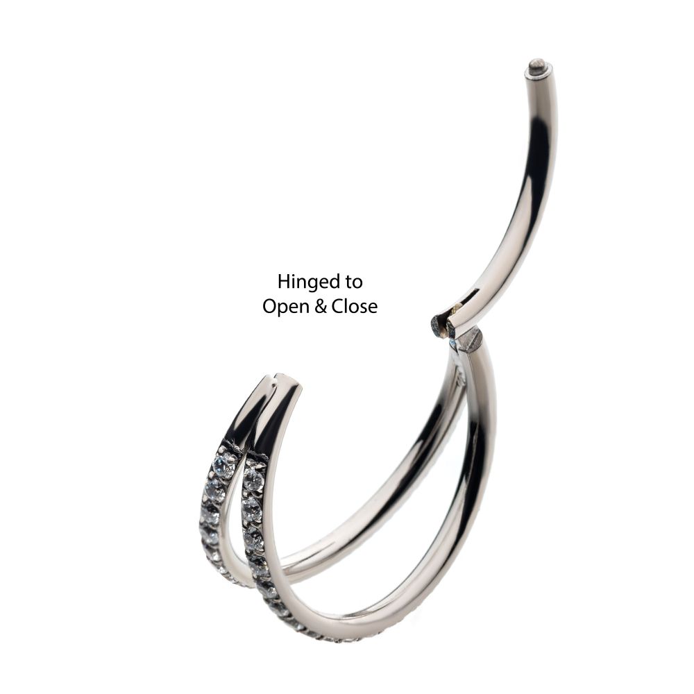 Titanium Double Hoop with CNC Set 1mm Eternity Gem Side Facing Hinged Segment Clicker