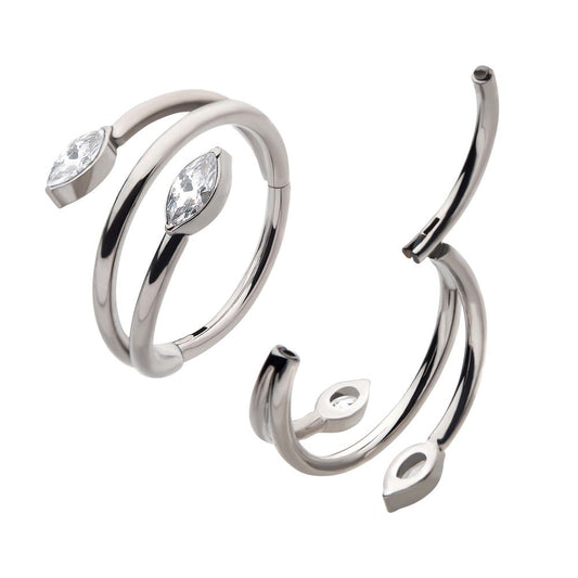 Titanium Double Ended Twist Side Facing Hinged Segment Clicker with Marquise CZ