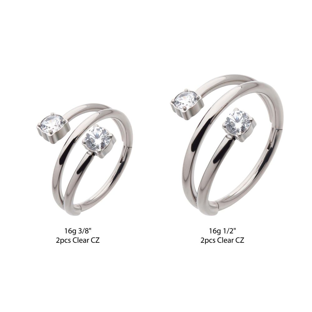 Titanium Double Ended Twist Side Facing Hinged Segment Clicker with Round CZ 