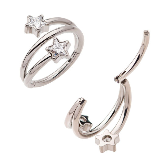 Titanium Double Ended Twist Side Facing Hinged Segment Clicker with Star CZ