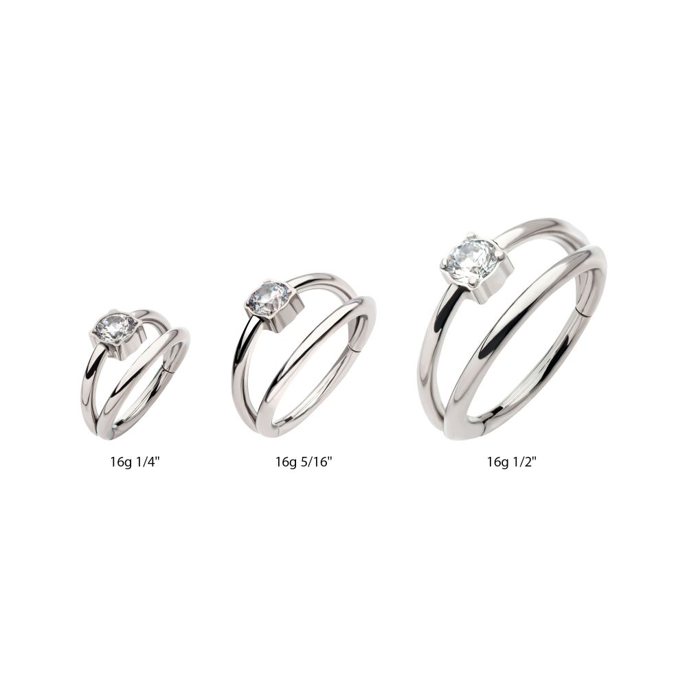Titanium with Prong Set Clear CZ Double Hoop Side Facing Hinged Segment Clicker
