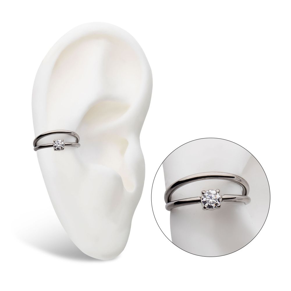 Titanium with Prong Set Clear CZ Double Hoop Side Facing Hinged Segment Clicker