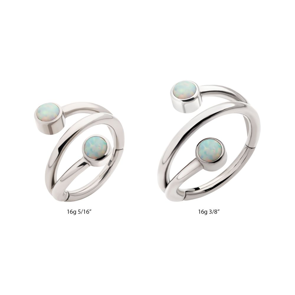 Titanium Double Ended Twist Side Facing Hinged Segment Clicker with Bezel Set White Opal