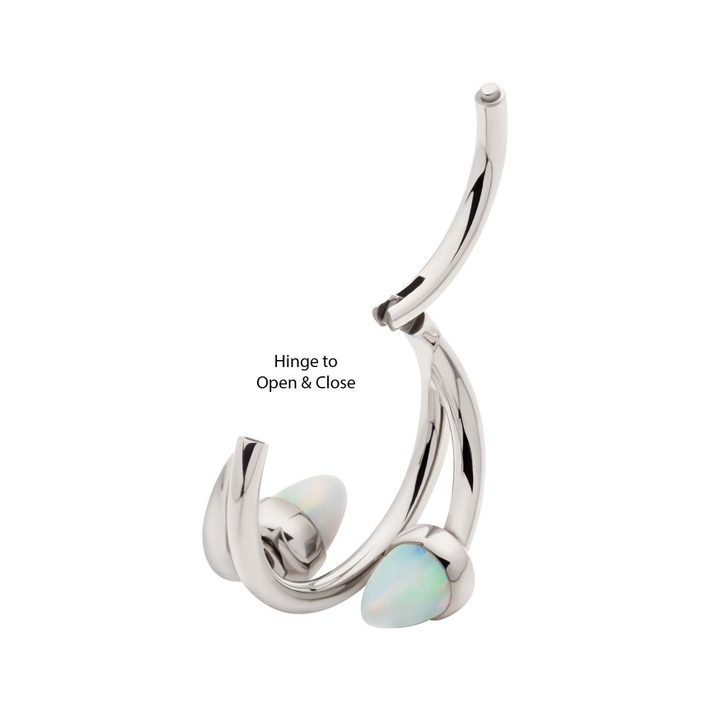 Titanium Double Ended Twist Side Facing Hinged Segment Clicker with Spike White Opal
