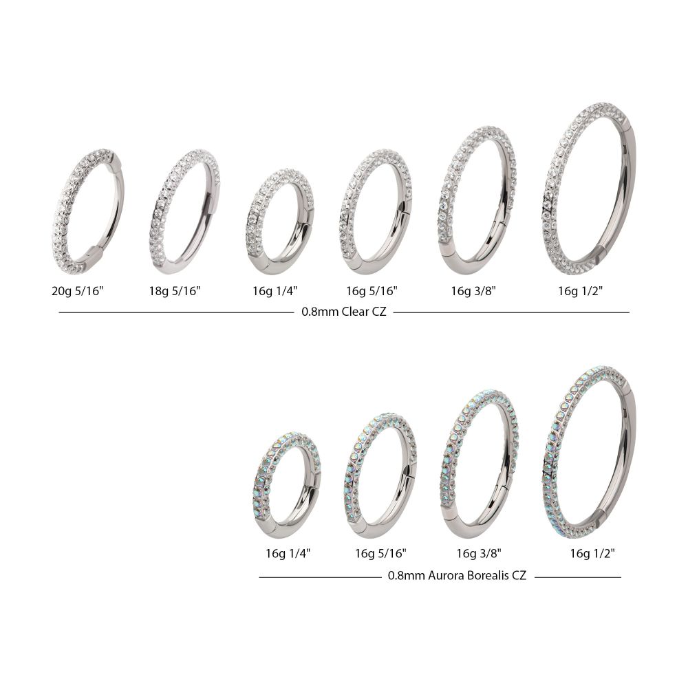 Titanium 3-Row 0.8mm Pave Gem Hinged Segment Clicker