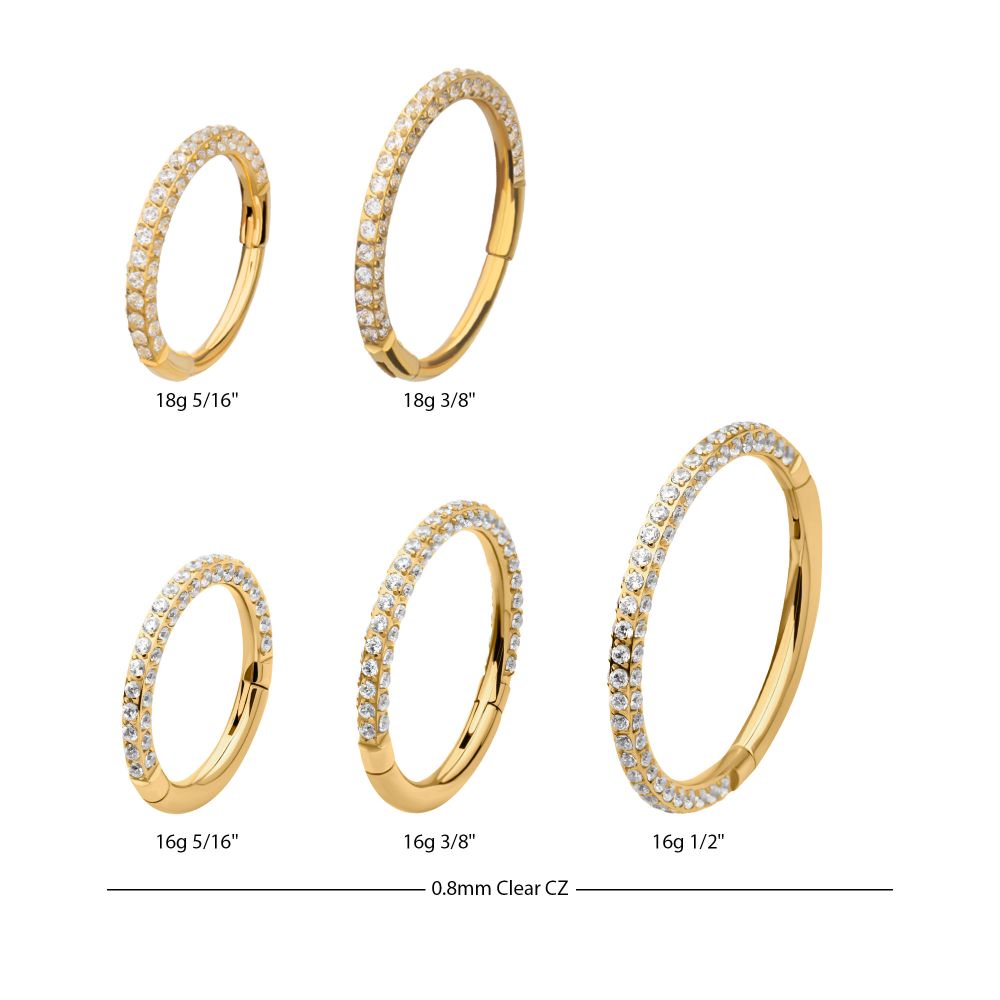 24Kt Gold PVD Titanium 3-Row 0.8mm Pave Gem Hinged Segment Clicker