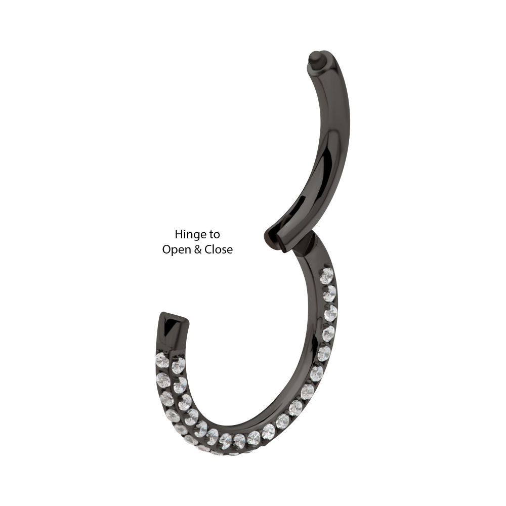 Black PVD Titanium 3 Row Pave Set 0.8mm Round Gem Hinged Segment Clicker
